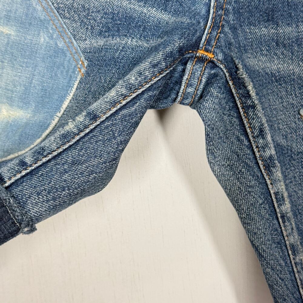 Moussy VIntage Patchwork Jeans Size 27 Blue Denim Button Fly Distressed Boho - Picture 8 of 11
